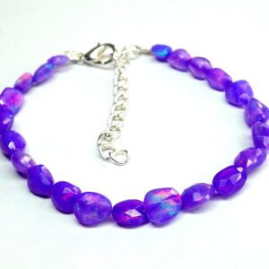 Exclusive 925 Silver Purple Ethiopian Opal Faceted Nugget Beaded Bracelet, Opal Bracelet, Gift For Her