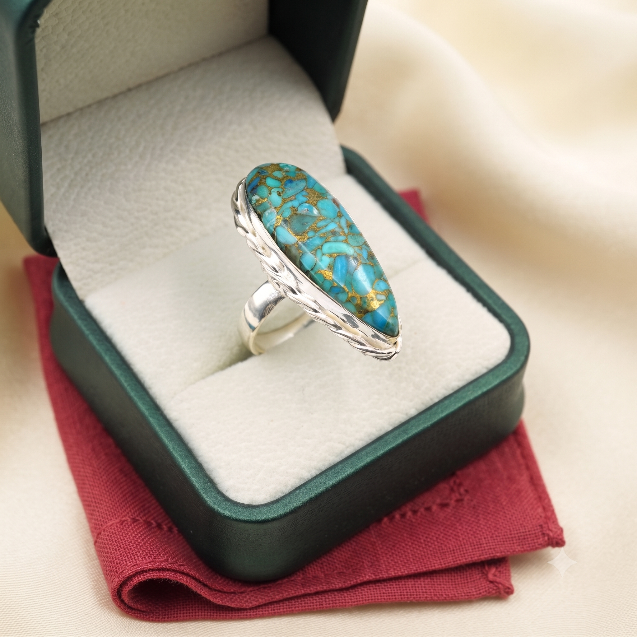 Blue Turquoise Long Pear Ring, Gift For Her