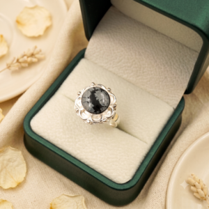 Snowflake Obsidian Ring, Gift For Her
